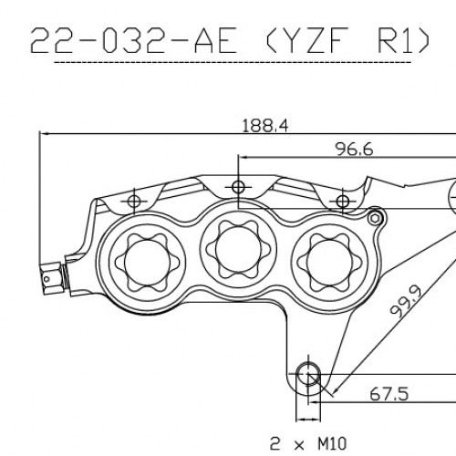 Etrier avant 6 pistons ISR entraxe fixation 99,9mm