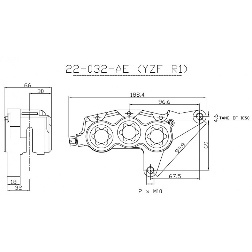 Etrier avant 6 pistons ISR entraxe fixation 99,9mm