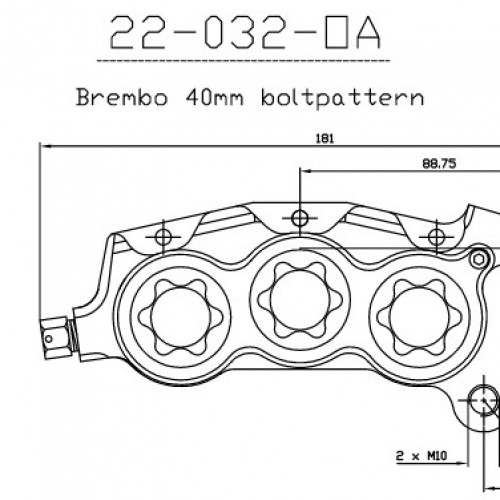 Etrier avant 6 pistons ISR entraxe fixation 40mm