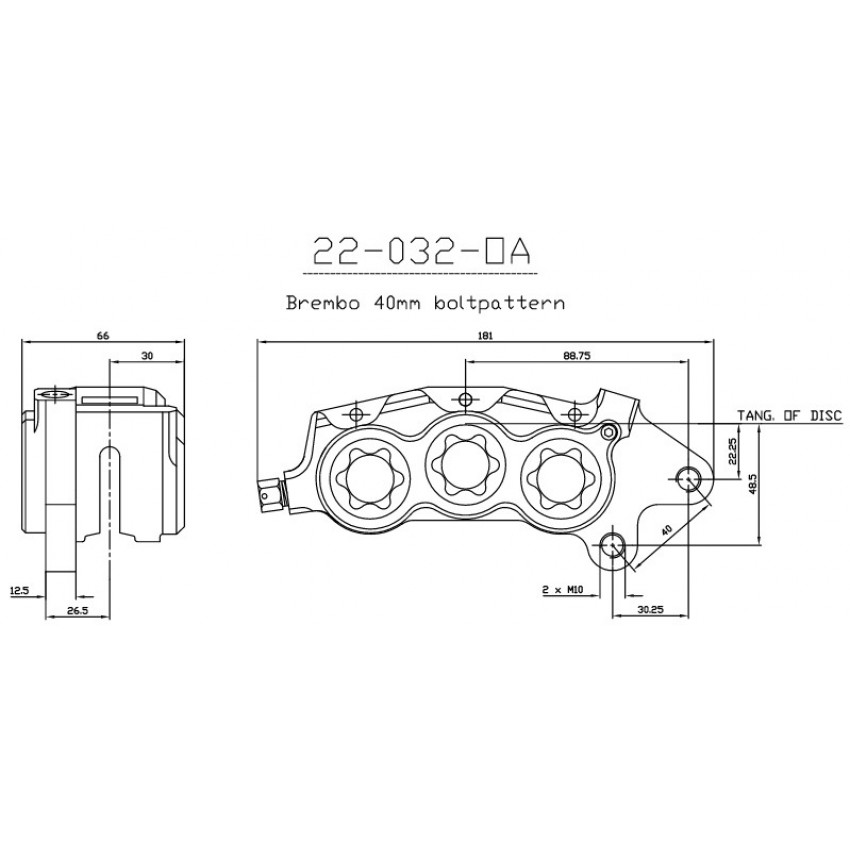 Etrier avant 6 pistons ISR entraxe fixation 40mm