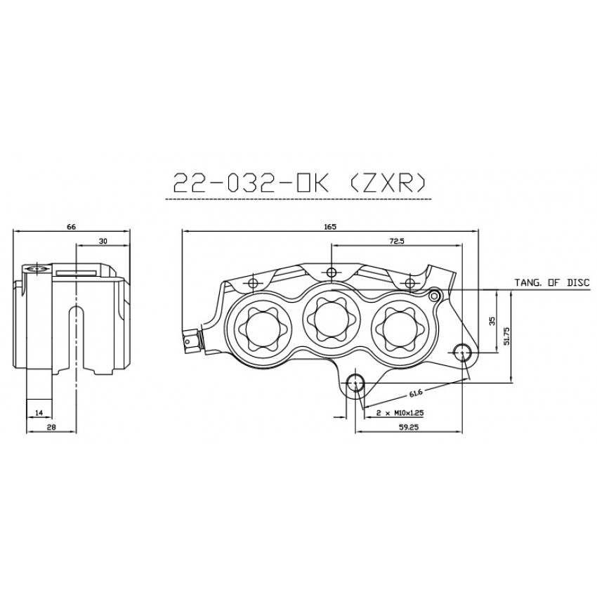 Etrier avant 6 pistons ISR entraxe fixation 61,6mm