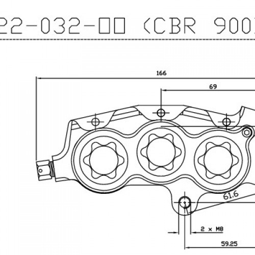 Etrier avant 6 pistons ISR entraxe fixation 61,6mm