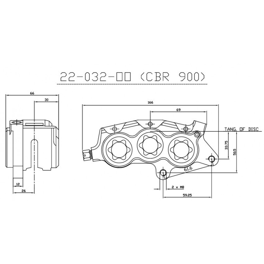 Etrier avant 6 pistons ISR entraxe fixation 61,6mm