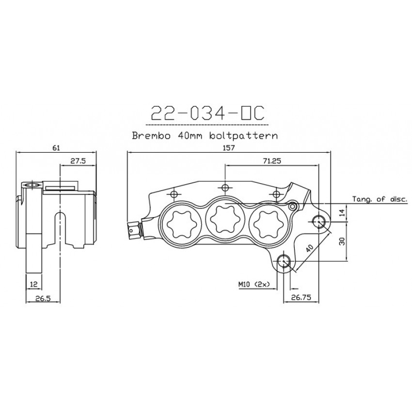 Etrier avant 6 pistons ISR entraxe fixation 40mm