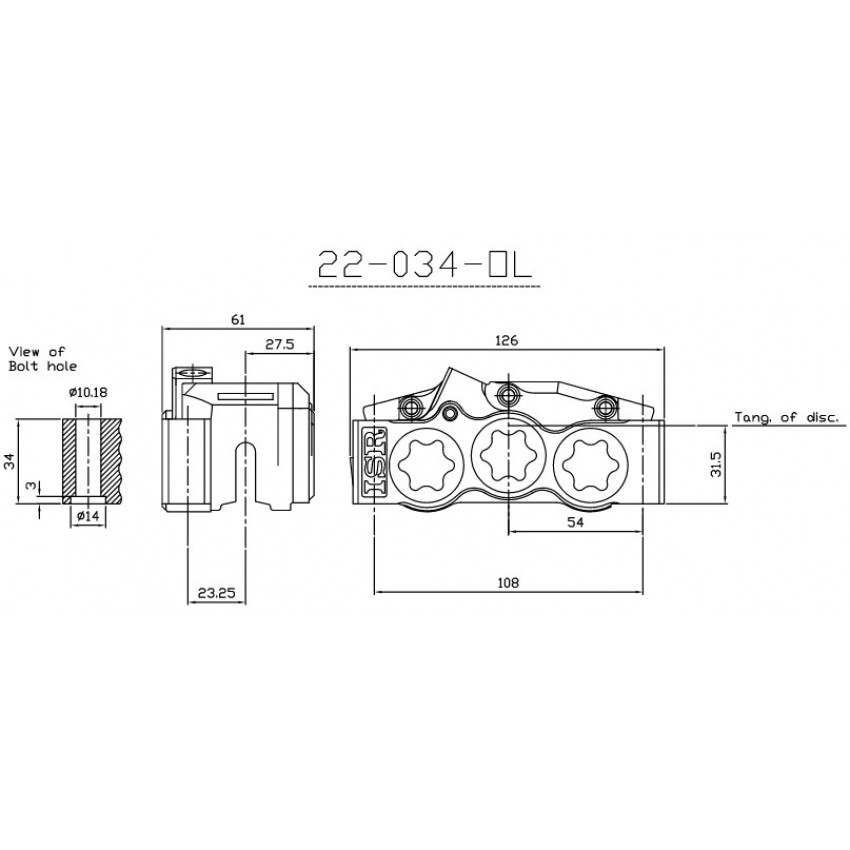 Etrier avant radial 6 pistons ISR entraxe fixation 108mm