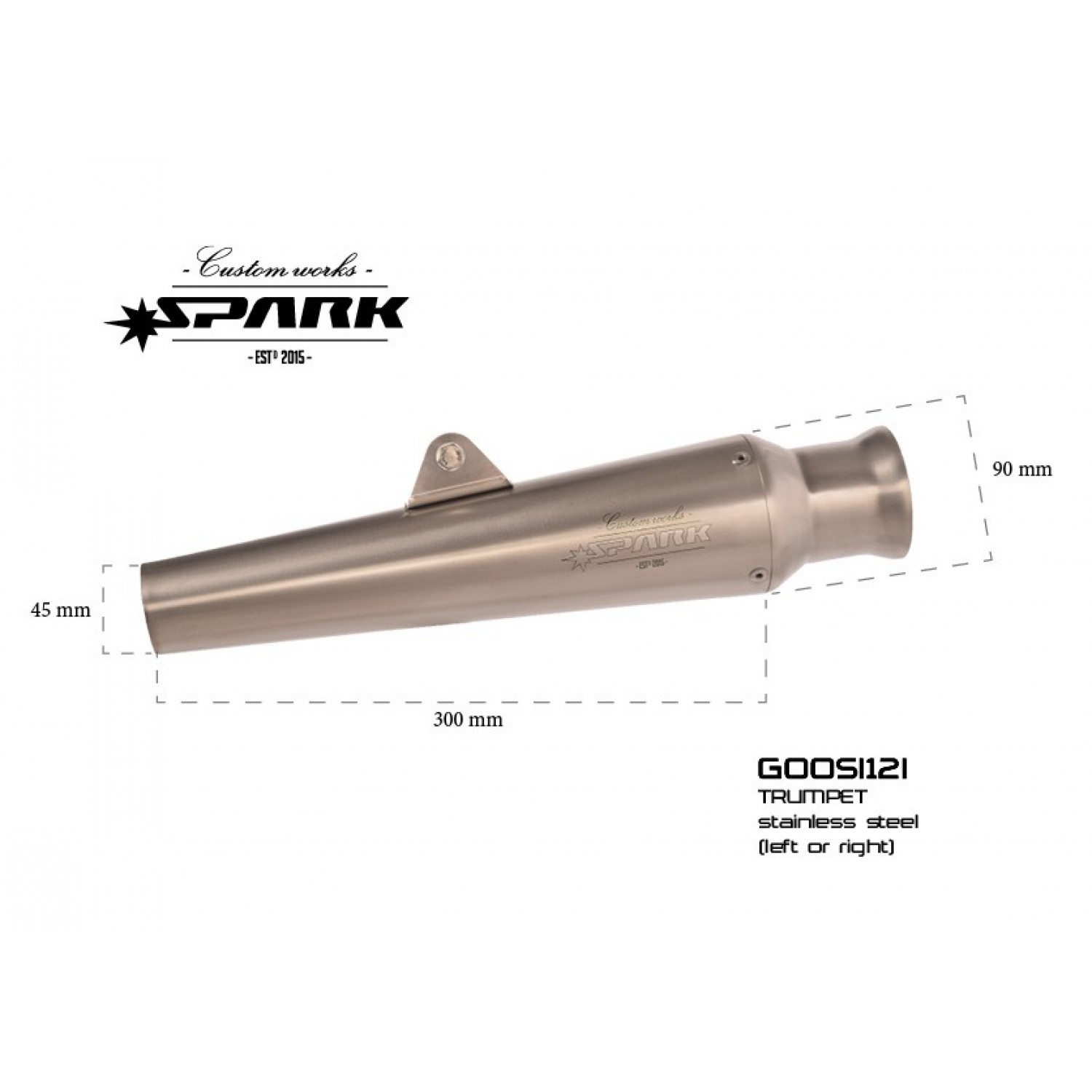 SILENCIEUX INOX SPARK TYPE MEGAPHONE COURT Lg 425 mm avec réducteurs