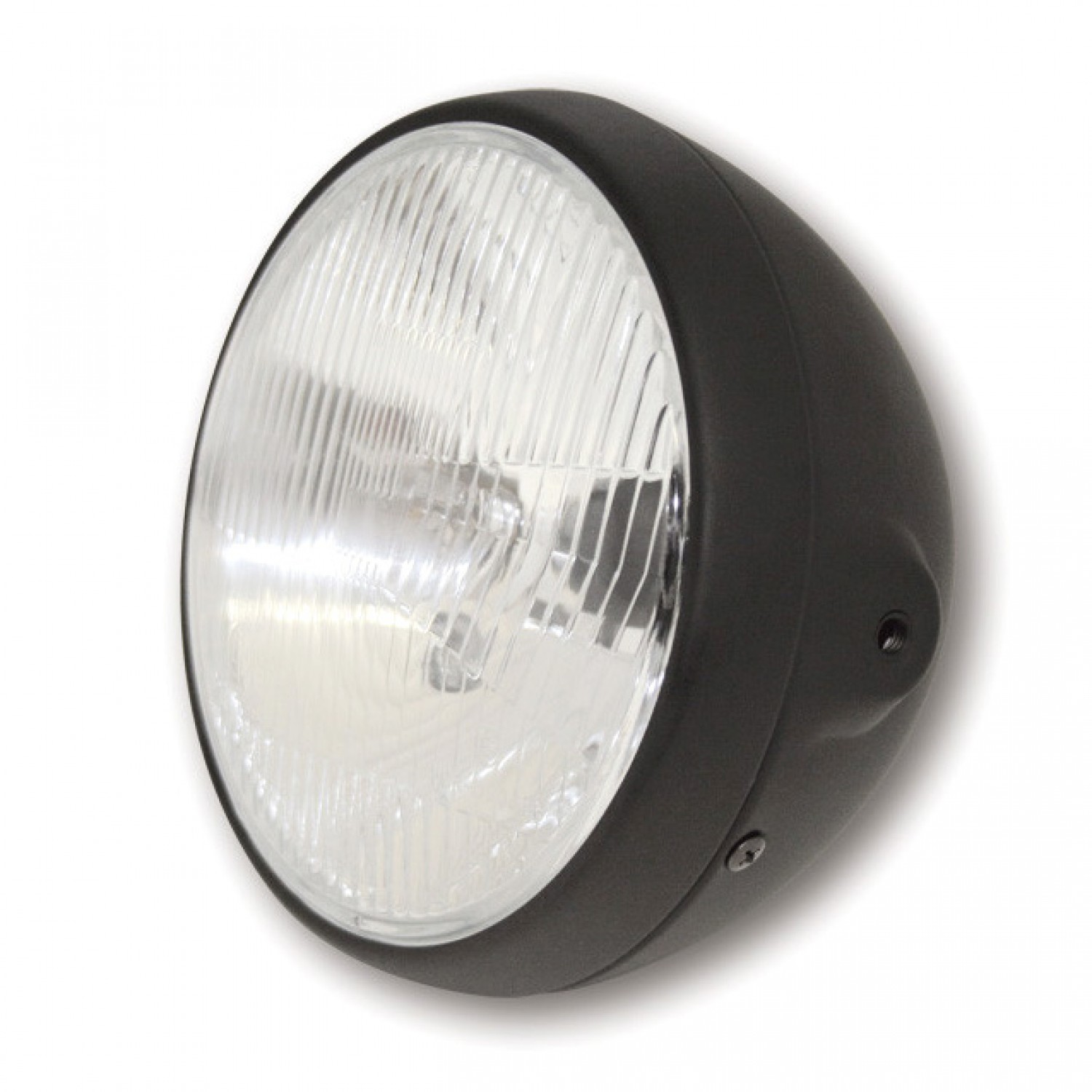 Feux - Phares - Clignotants Ref. 10/223-130 Phare avant 180mm (7) 60W H4  Chrome ou noir moto custom bobbers