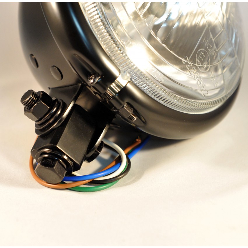 Phare Avant Harley-Davidson Bates 5 3/4" Noir - Halogène ECE - Verre Transparent - MCS