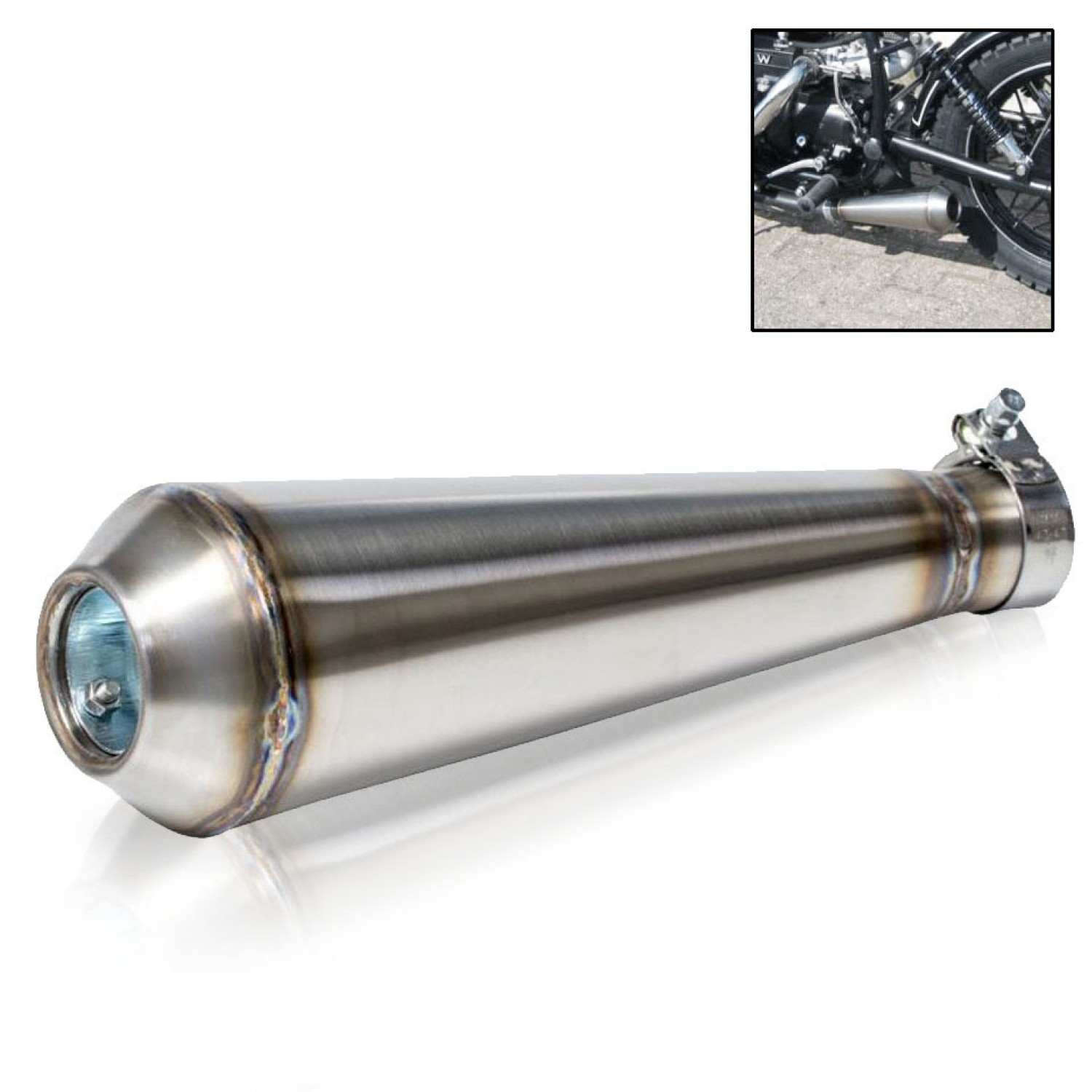 SILENCIEUX D'ÉCHAPPEMENT CHROME UNIVERSEL MEGAPHONE 53 CM MOTO