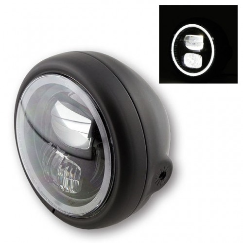 PHARE MOTO ROND 200MM METAL NOIR VITRE LISSE