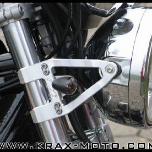 Feux - Phares - Clignotants Ref. 10/223-015 Phare avant 165mm (5 3/4) 60W  H4 Chrome ou noir fixation fourche moto custom Bobbers