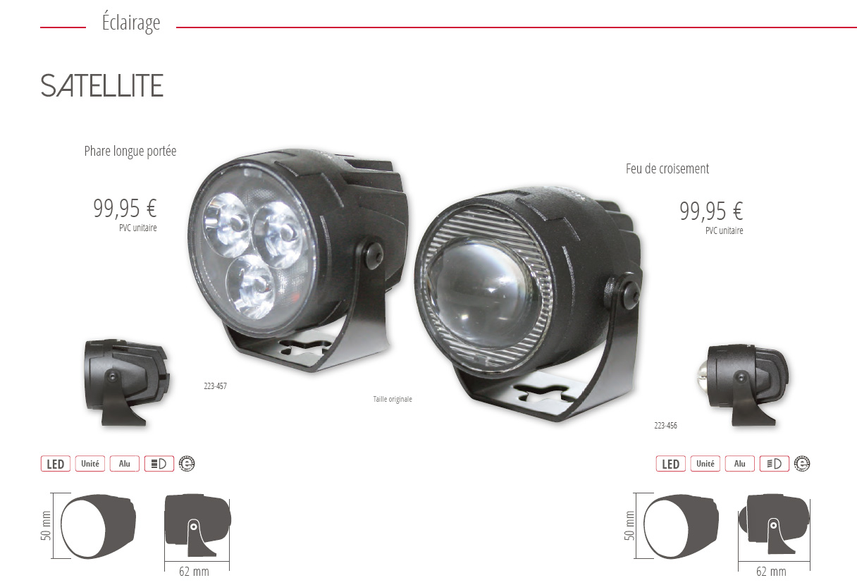 Phare Avant LED Highsider Skyline Noir Fixation Centrale Moto pas cher